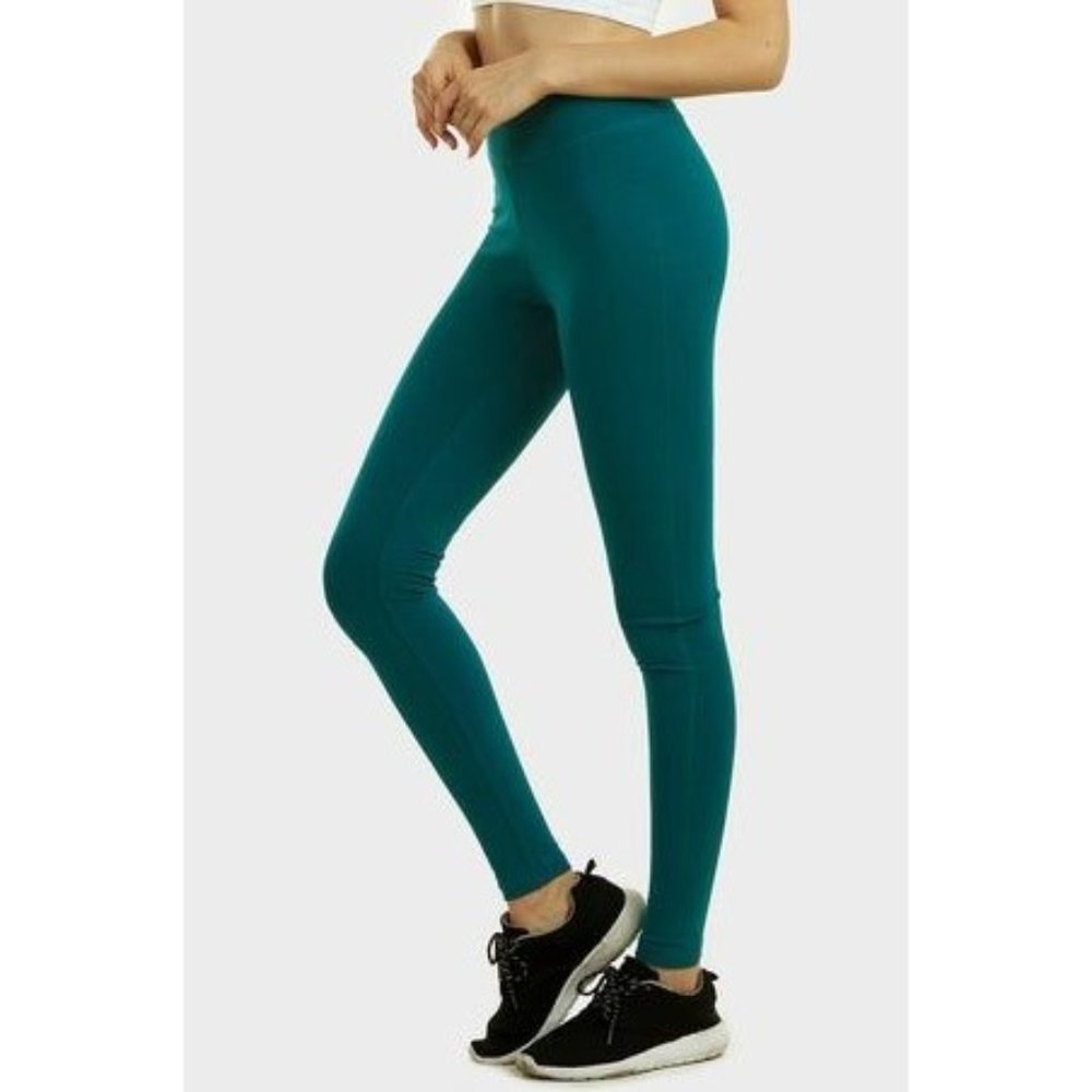 SOFRA Leggings Ribbed Waistband Full Length ONE SIZE TEAL
